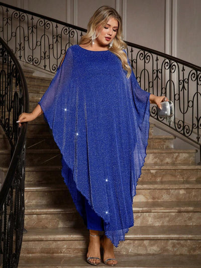 Gownix Plus Size Elegante Chiffon Jurk Lange Cape Overlay Bruiloftsgast Formele Cocktail Moeder Van Bruid Outfit