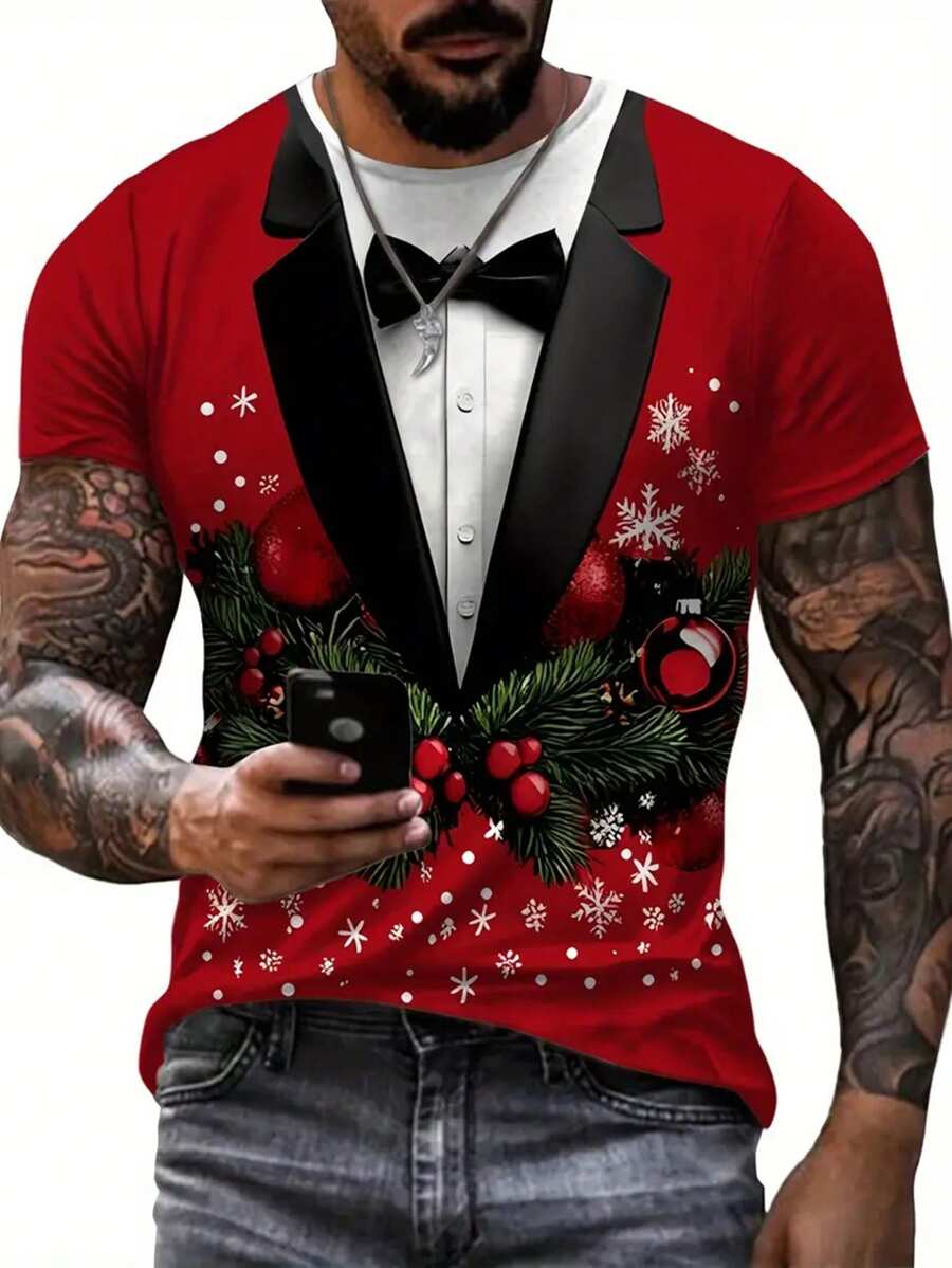 3D-geprint heren-T-shirt - Casual T-shirt met ronde hals en stretchstof, machinewasbaar - Perfect voor Kerstmis, Nieuwjaar en Halloween - Voor mannen - Ideaal cadeau voor vriend of vriendin