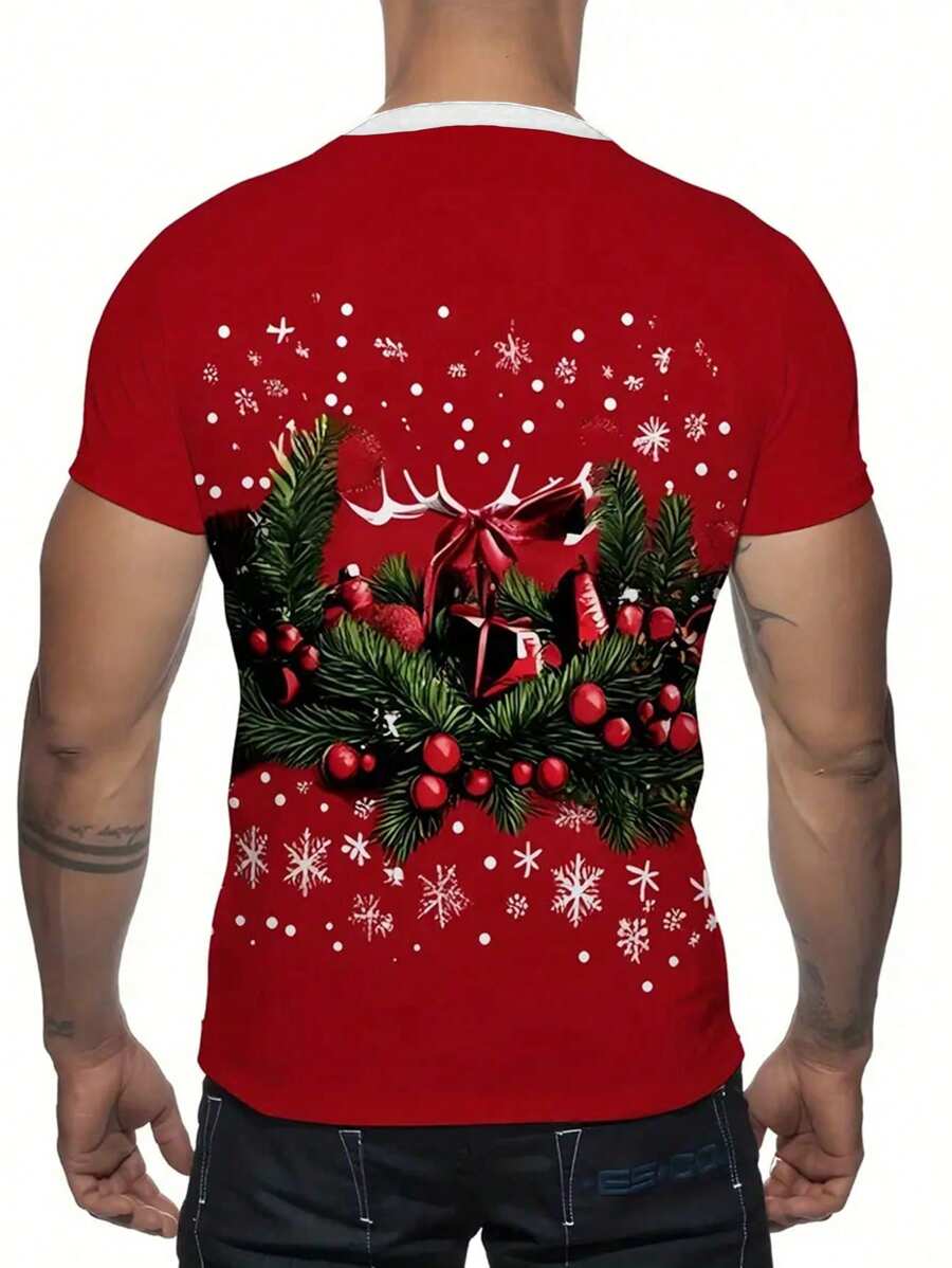 3D-geprint heren-T-shirt - Casual T-shirt met ronde hals en stretchstof, machinewasbaar - Perfect voor Kerstmis, Nieuwjaar en Halloween - Voor mannen - Ideaal cadeau voor vriend of vriendin