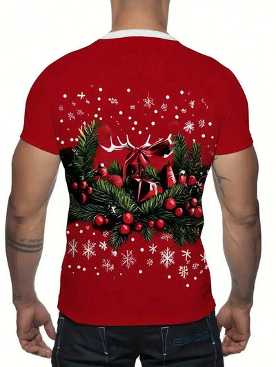 3D-geprint heren-T-shirt - Casual T-shirt met ronde hals en stretchstof, machinewasbaar - Perfect voor Kerstmis, Nieuwjaar en Halloween - Voor mannen - Ideaal cadeau voor vriend of vriendin