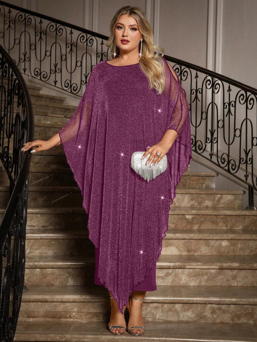 Gownix Plus Size Elegante Chiffon Jurk Lange Cape Overlay Bruiloftsgast Formele Cocktail Moeder Van Bruid Outfit