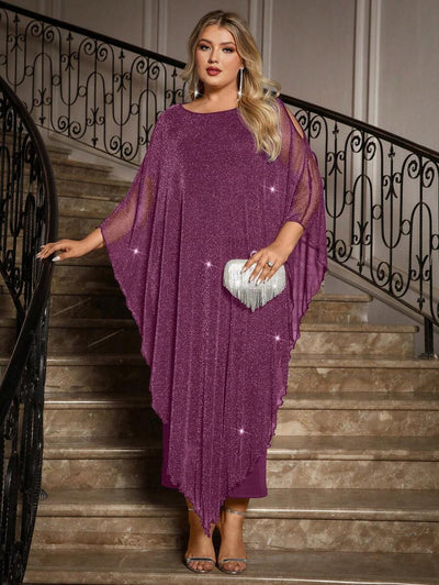 Gownix Plus Size Elegante Chiffon Jurk Lange Cape Overlay Bruiloftsgast Formele Cocktail Moeder Van Bruid Outfit