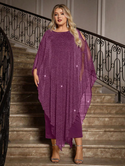 Gownix Plus Size Elegante Chiffon Jurk Lange Cape Overlay Bruiloftsgast Formele Cocktail Moeder Van Bruid Outfit