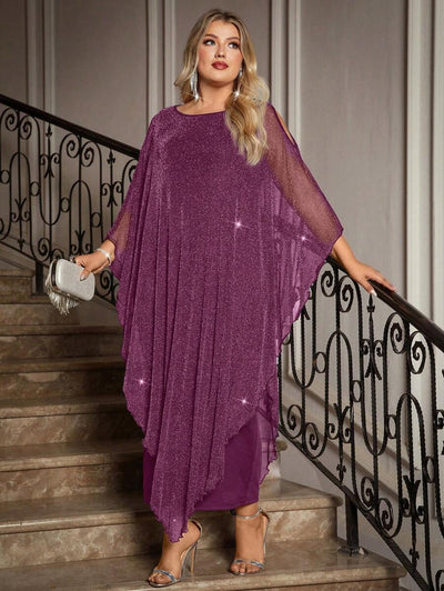 Gownix Plus Size Elegante Chiffon Jurk Lange Cape Overlay Bruiloftsgast Formele Cocktail Moeder Van Bruid Outfit
