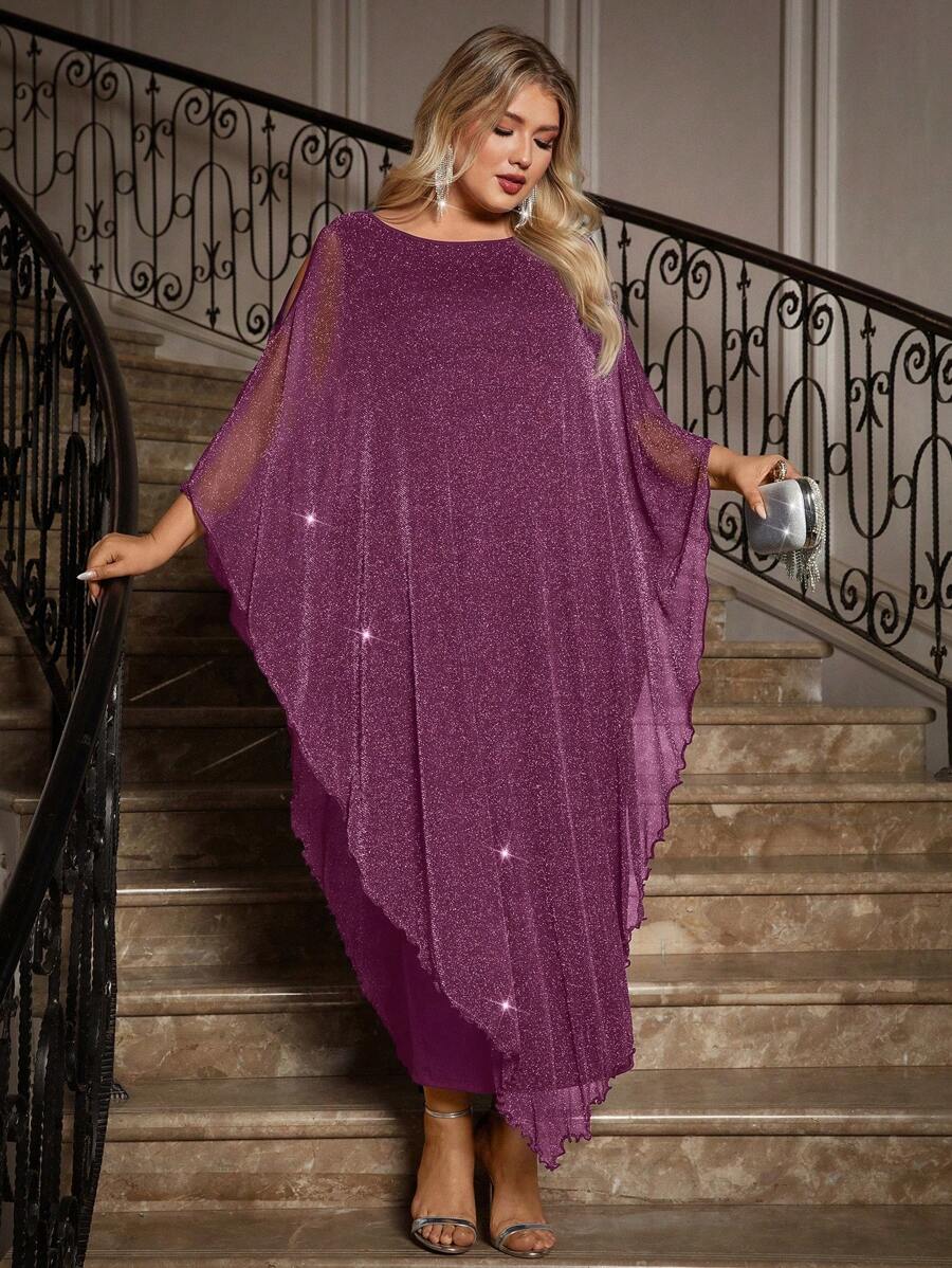 Gownix Plus Size Elegante Chiffon Jurk Lange Cape Overlay Bruiloftsgast Formele Cocktail Moeder Van Bruid Outfit