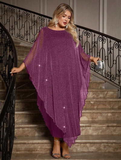 Gownix Plus Size Elegante Chiffon Jurk Lange Cape Overlay Bruiloftsgast Formele Cocktail Moeder Van Bruid Outfit