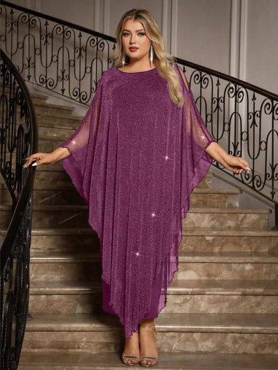 Gownix Plus Size Elegante Chiffon Jurk Lange Cape Overlay Bruiloftsgast Formele Cocktail Moeder Van Bruid Outfit
