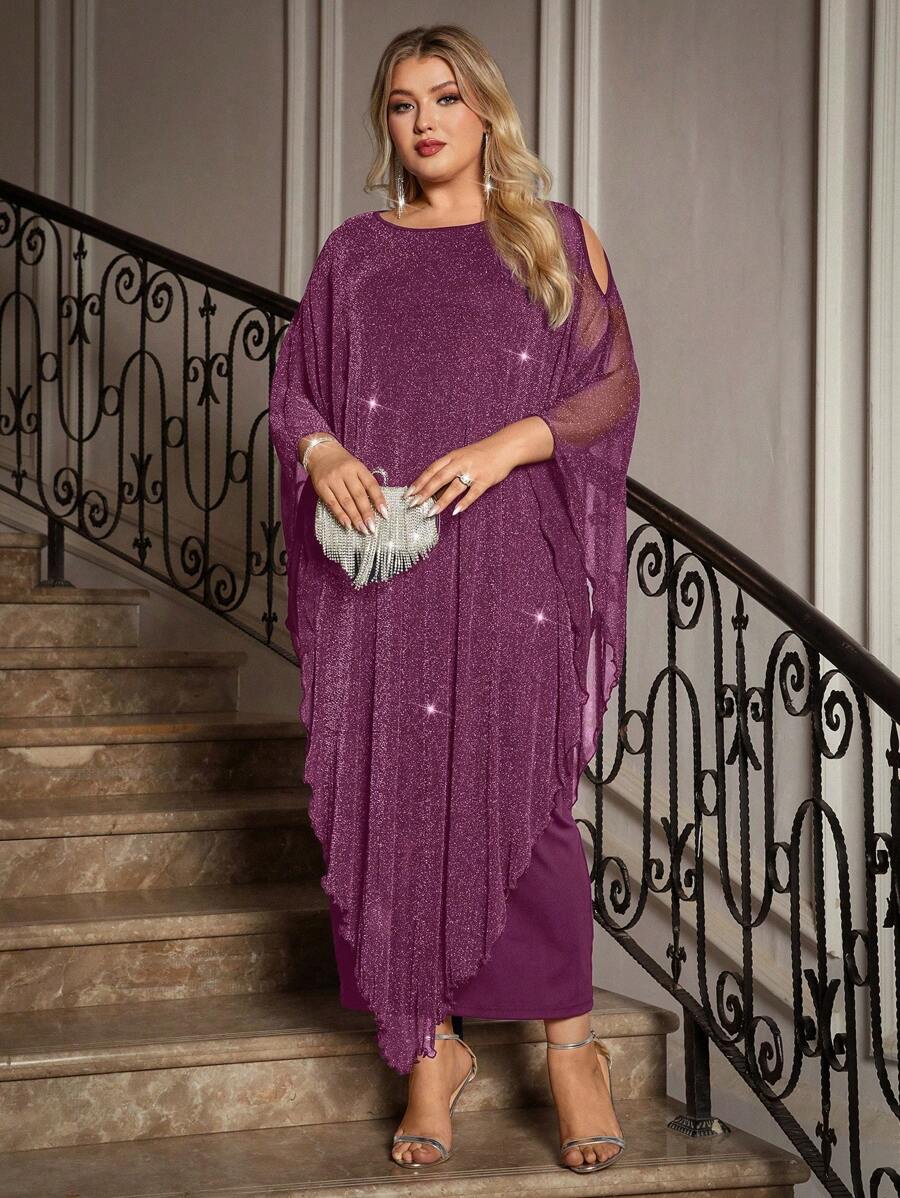 Gownix Plus Size Elegante Chiffon Jurk Lange Cape Overlay Bruiloftsgast Formele Cocktail Moeder Van Bruid Outfit
