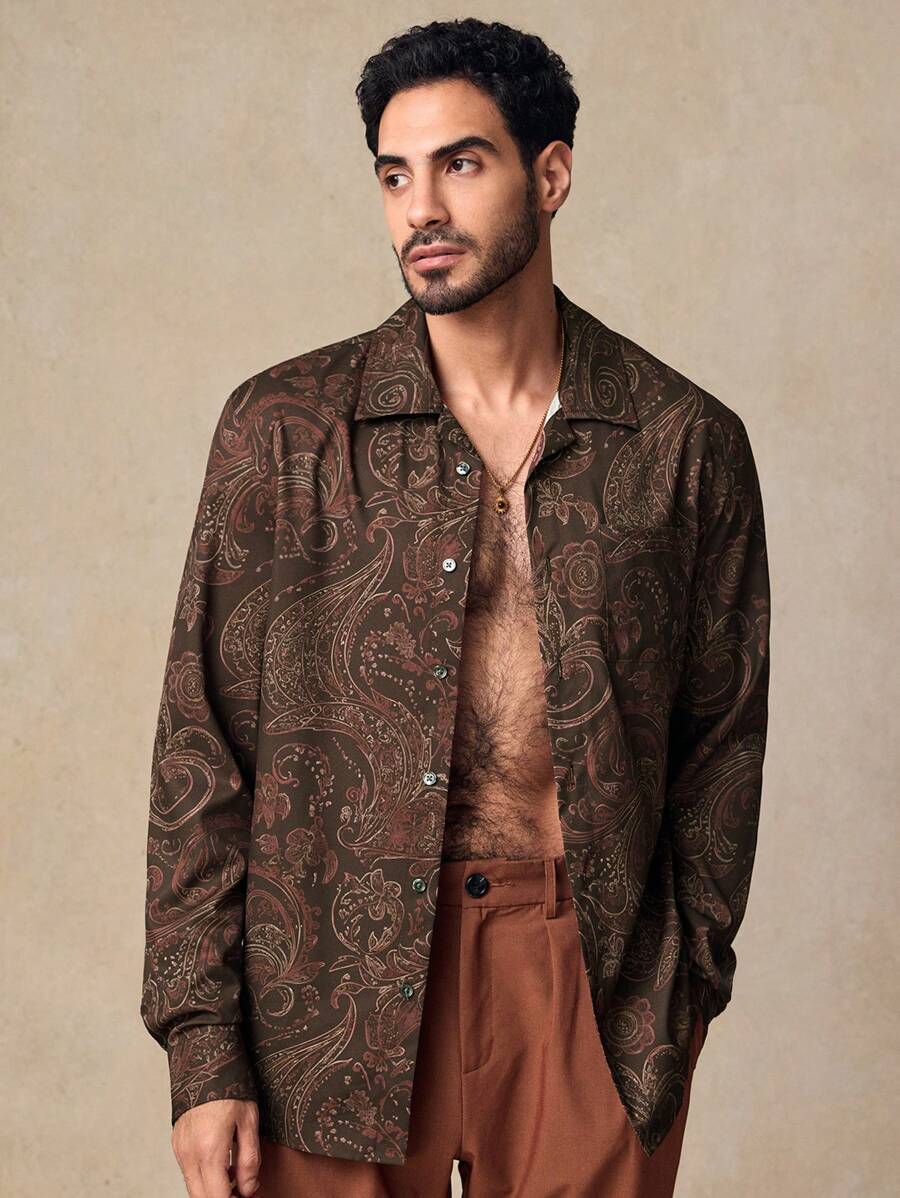 HIMLAND Heren luipaardprint overhemd met knoopsluiting, lange mouwen en casual look, voor de herfst