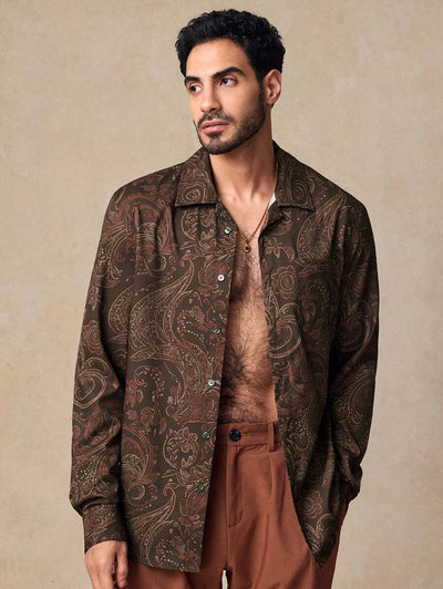 HIMLAND Heren luipaardprint overhemd met knoopsluiting, lange mouwen en casual look, voor de herfst