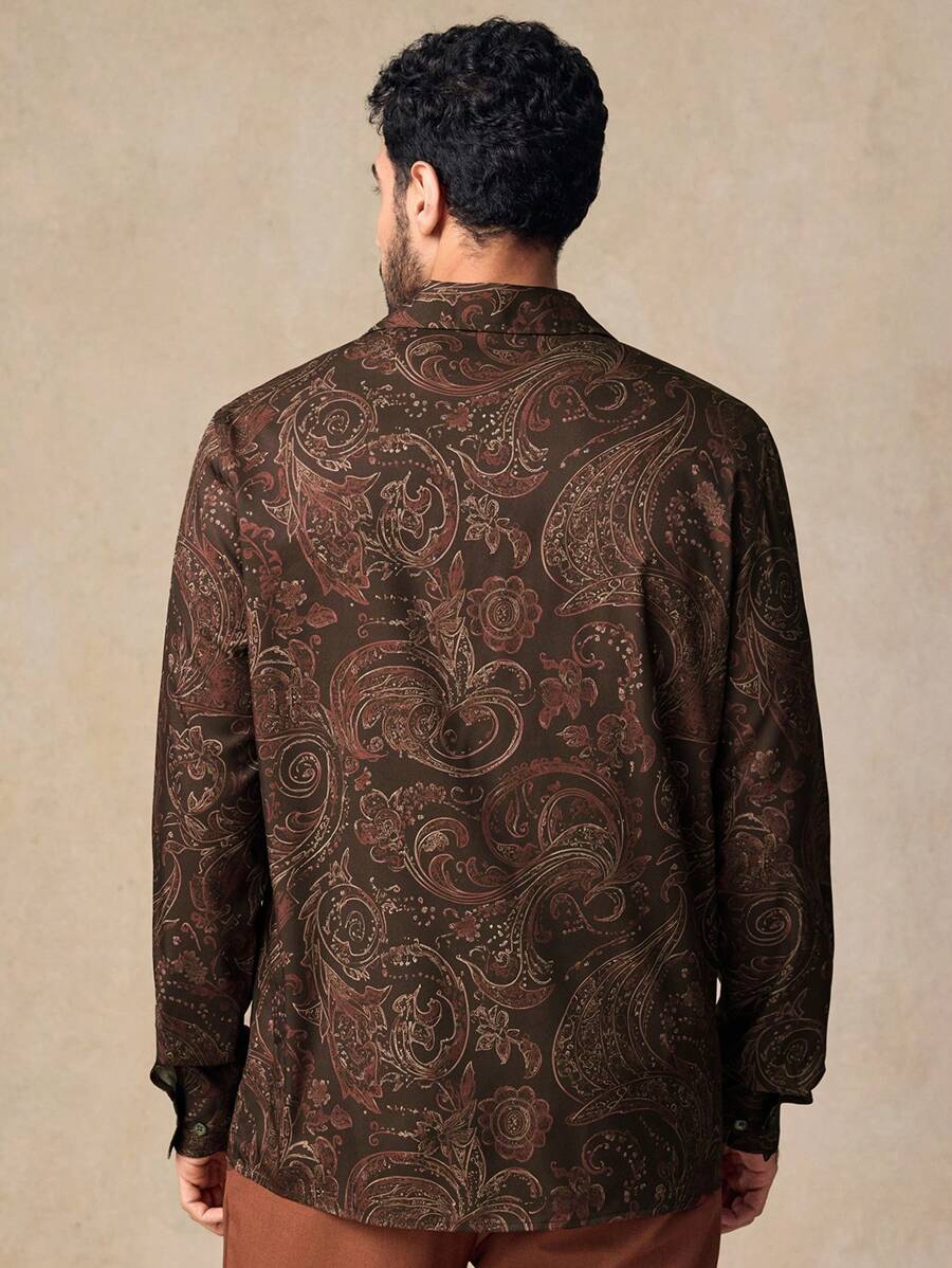HIMLAND Heren luipaardprint overhemd met knoopsluiting, lange mouwen en casual look, voor de herfst