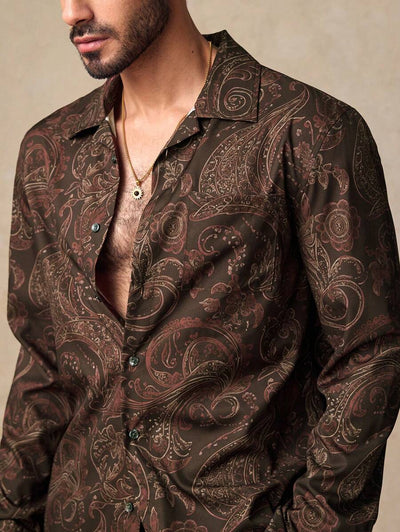 HIMLAND Heren luipaardprint overhemd met knoopsluiting, lange mouwen en casual look, voor de herfst
