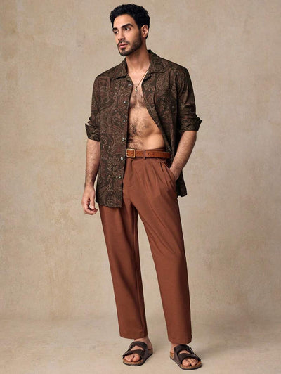 HIMLAND Heren luipaardprint overhemd met knoopsluiting, lange mouwen en casual look, voor de herfst