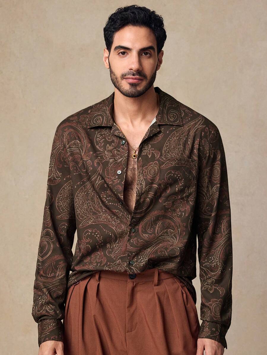 HIMLAND Heren luipaardprint overhemd met knoopsluiting, lange mouwen en casual look, voor de herfst