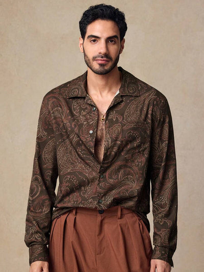 HIMLAND Heren luipaardprint overhemd met knoopsluiting, lange mouwen en casual look, voor de herfst