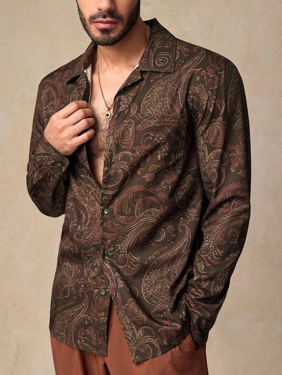 HIMLAND Heren luipaardprint overhemd met knoopsluiting, lange mouwen en casual look, voor de herfst