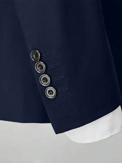 3-delige herenpakset met lange mouwen, effenkleurig jasje, mouwloos topje met knoopjes aan de voorkant en broek.