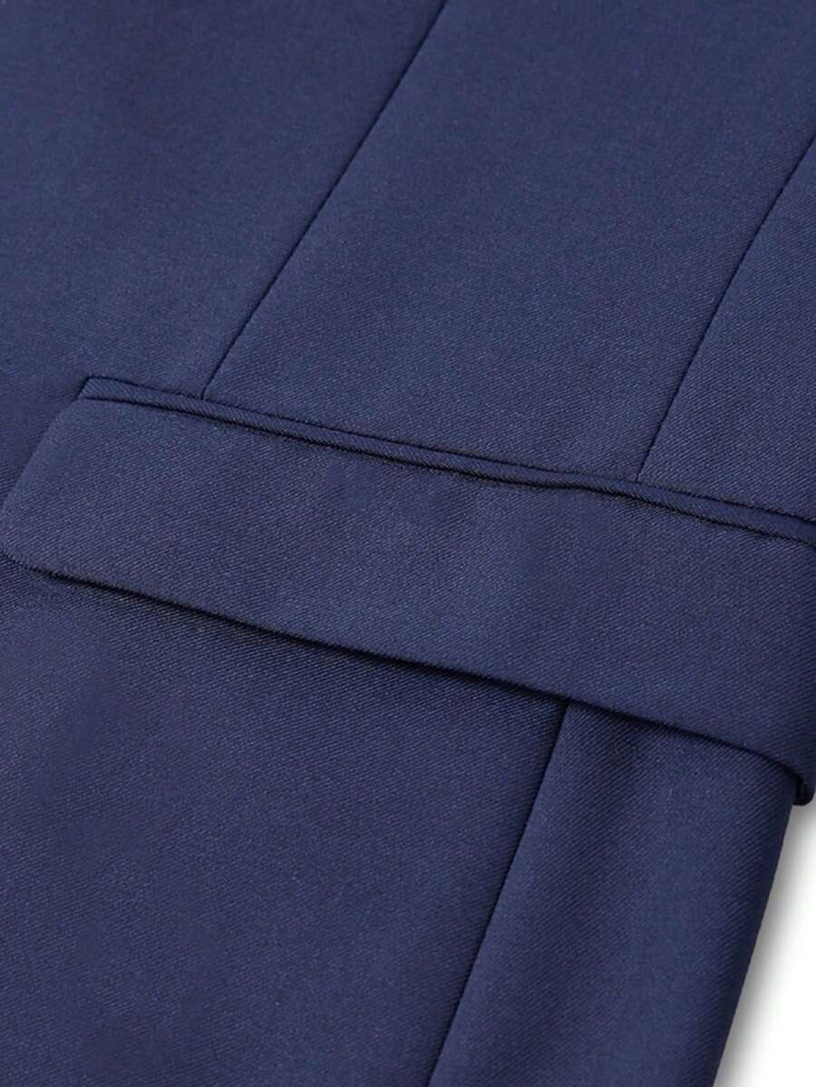 3-delige herenpakset met lange mouwen, effenkleurig jasje, mouwloos topje met knoopjes aan de voorkant en broek.
