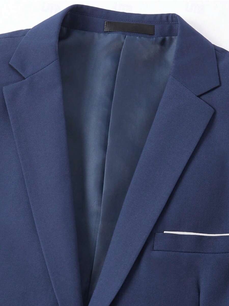 3-delige herenpakset met lange mouwen, effenkleurig jasje, mouwloos topje met knoopjes aan de voorkant en broek.