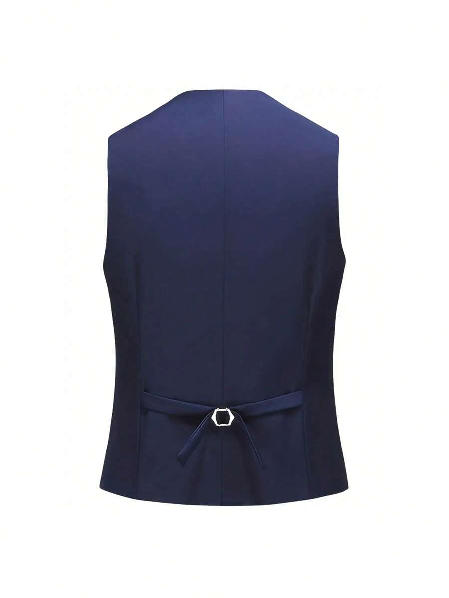 3-delige herenpakset met lange mouwen, effenkleurig jasje, mouwloos topje met knoopjes aan de voorkant en broek.