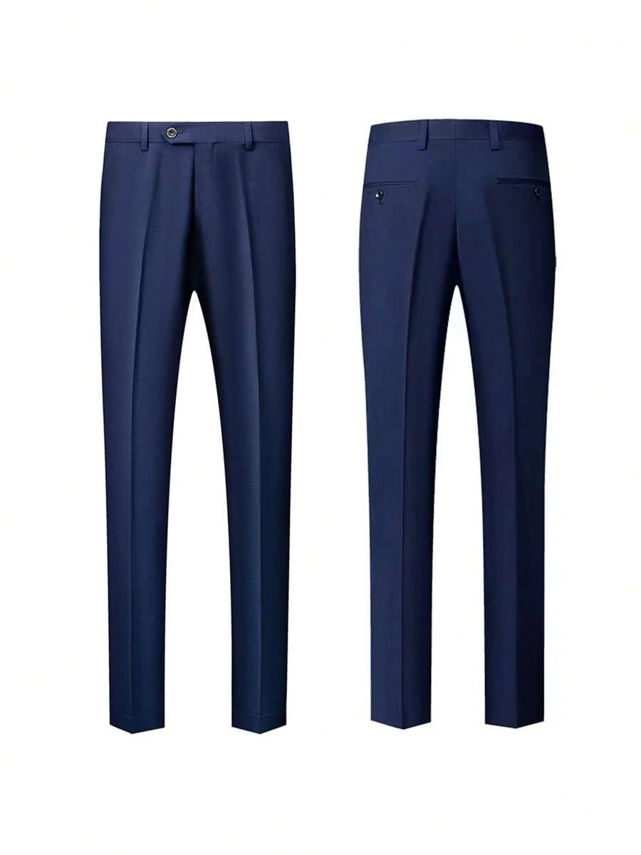 3-delige herenpakset met lange mouwen, effenkleurig jasje, mouwloos topje met knoopjes aan de voorkant en broek.