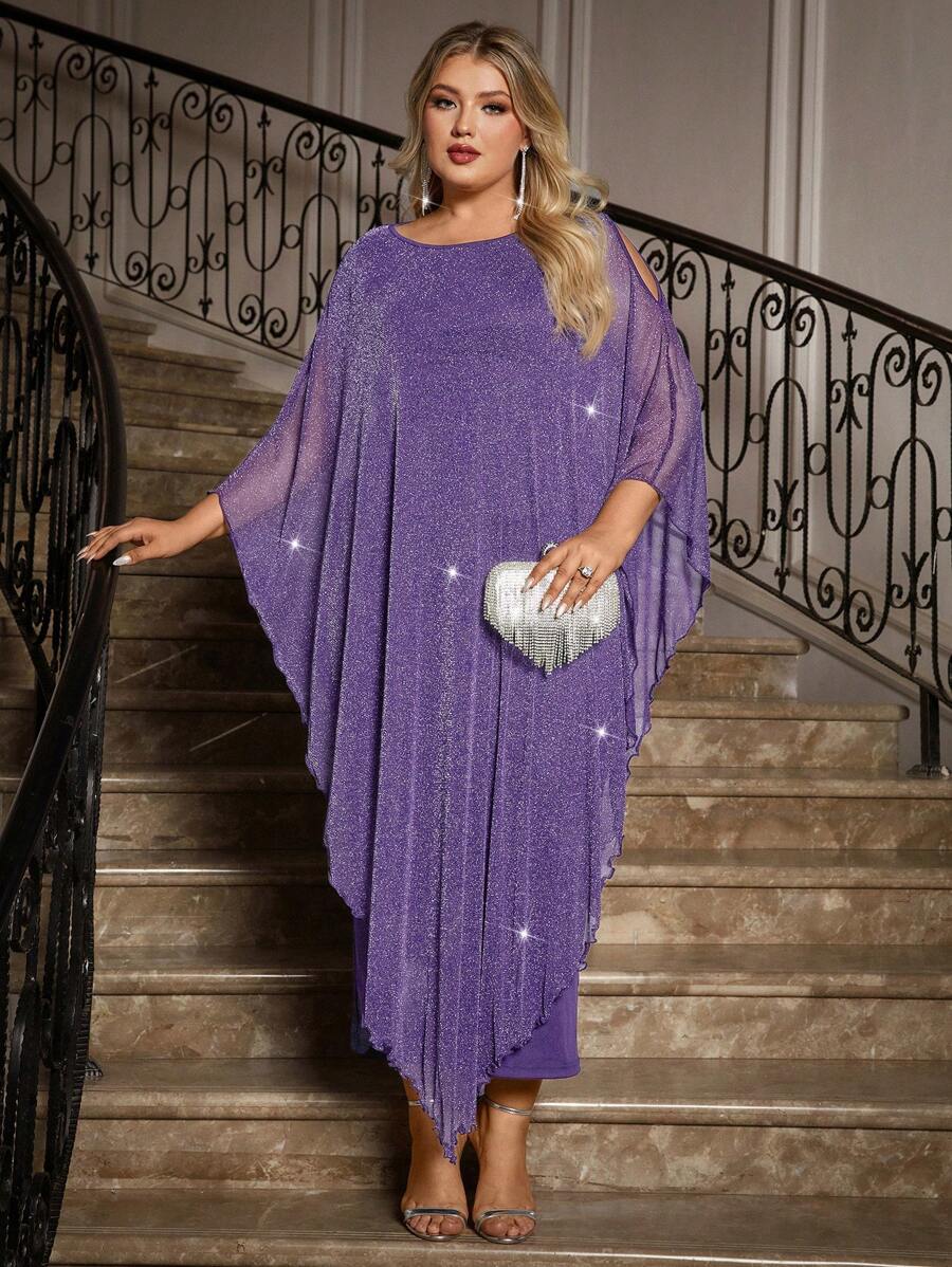 Gownix Plus Size Elegante Chiffon Jurk Lange Cape Overlay Bruiloftsgast Formele Cocktail Moeder Van Bruid Outfit