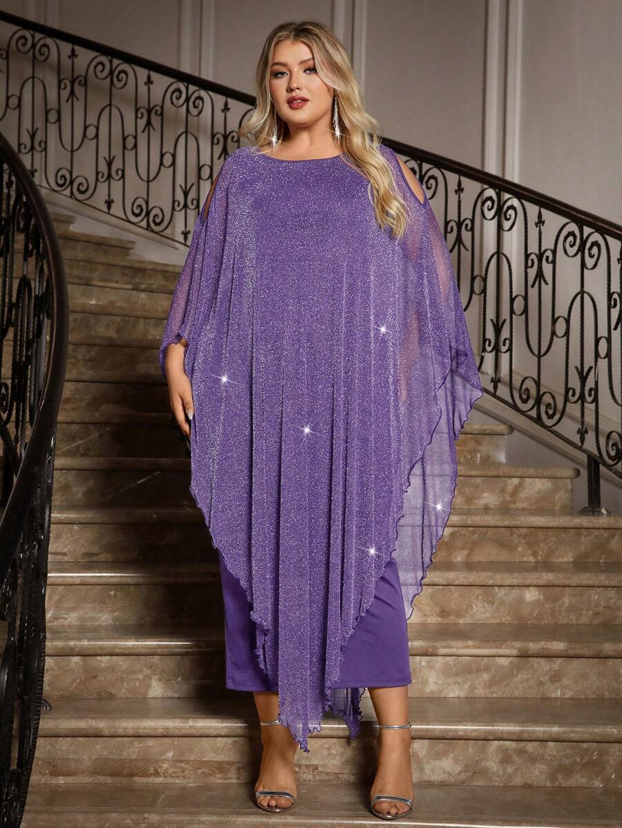 Gownix Plus Size Elegante Chiffon Jurk Lange Cape Overlay Bruiloftsgast Formele Cocktail Moeder Van Bruid Outfit