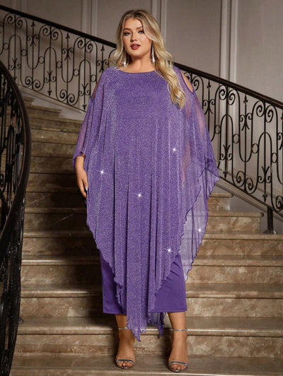 Gownix Plus Size Elegante Chiffon Jurk Lange Cape Overlay Bruiloftsgast Formele Cocktail Moeder Van Bruid Outfit