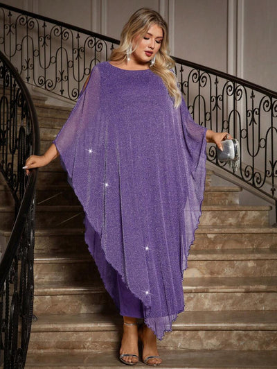 Gownix Plus Size Elegante Chiffon Jurk Lange Cape Overlay Bruiloftsgast Formele Cocktail Moeder Van Bruid Outfit