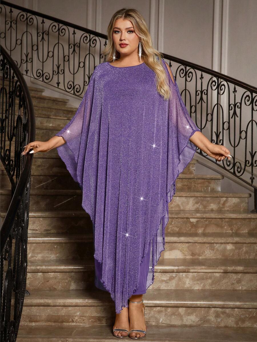 Gownix Plus Size Elegante Chiffon Jurk Lange Cape Overlay Bruiloftsgast Formele Cocktail Moeder Van Bruid Outfit