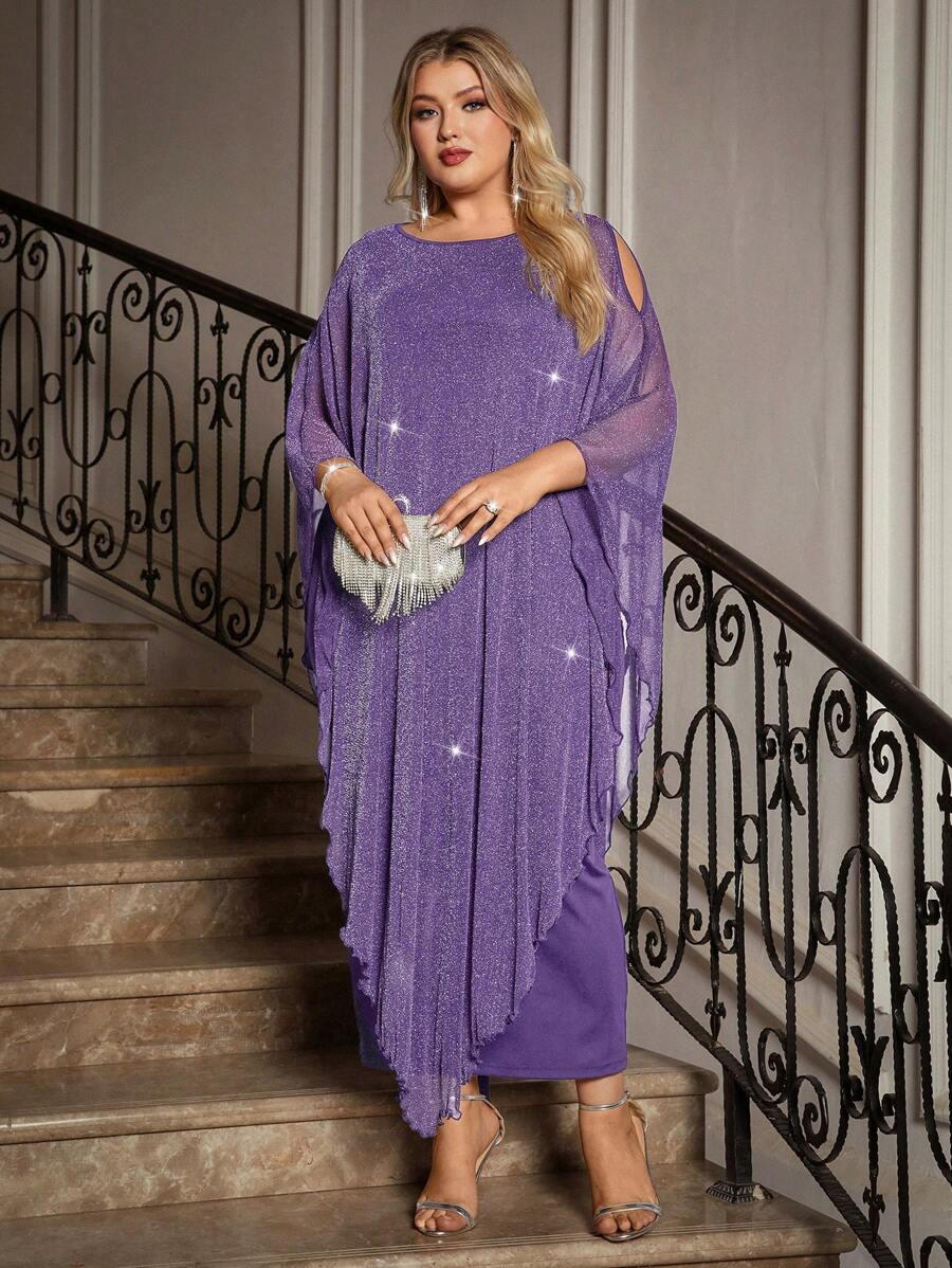 Gownix Plus Size Elegante Chiffon Jurk Lange Cape Overlay Bruiloftsgast Formele Cocktail Moeder Van Bruid Outfit