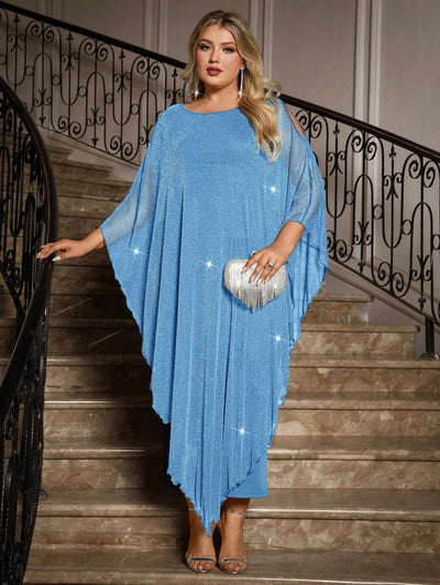 Gownix Plus Size Elegante Chiffon Jurk Lange Cape Overlay Bruiloftsgast Formele Cocktail Moeder Van Bruid Outfit
