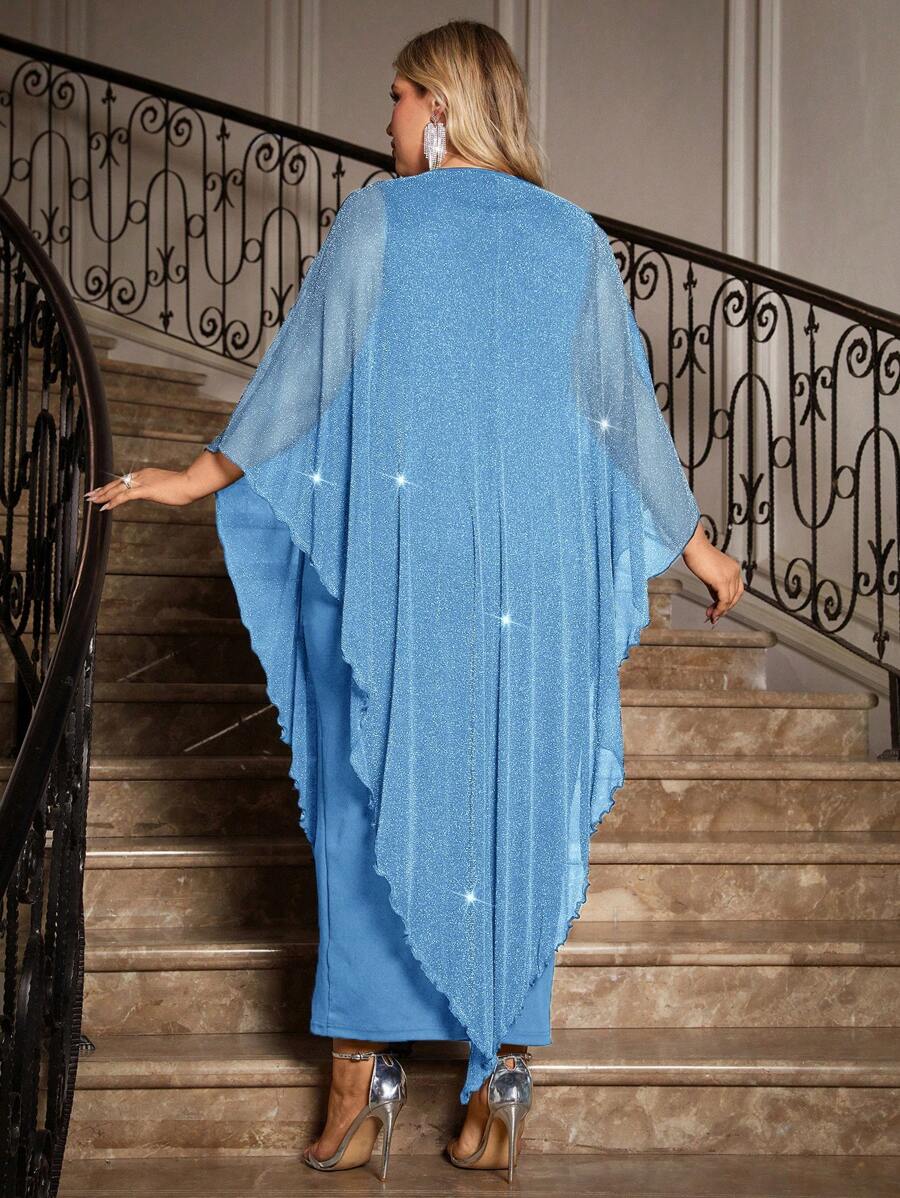 Gownix Plus Size Elegante Chiffon Jurk Lange Cape Overlay Bruiloftsgast Formele Cocktail Moeder Van Bruid Outfit