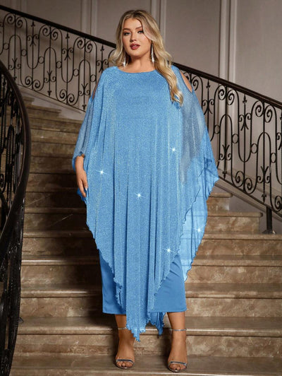 Gownix Plus Size Elegante Chiffon Jurk Lange Cape Overlay Bruiloftsgast Formele Cocktail Moeder Van Bruid Outfit