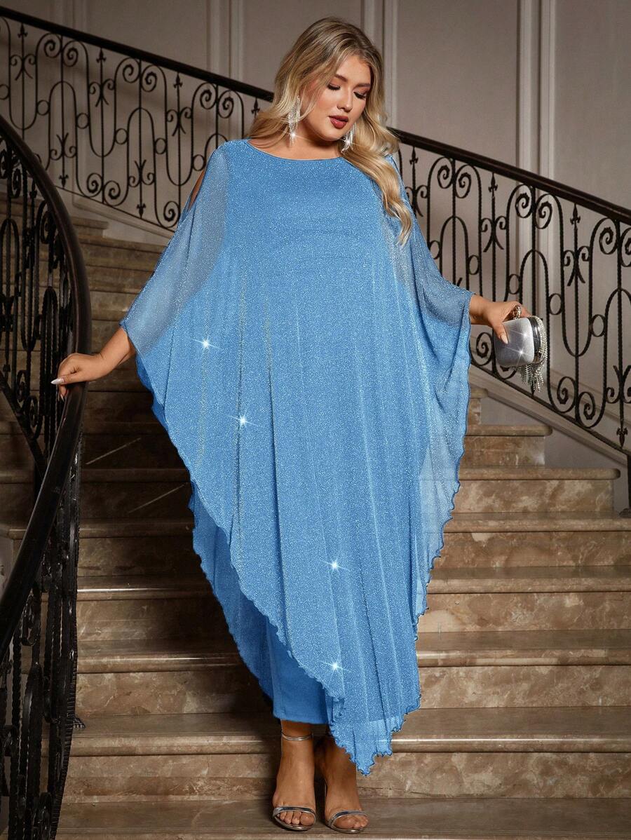 Gownix Plus Size Elegante Chiffon Jurk Lange Cape Overlay Bruiloftsgast Formele Cocktail Moeder Van Bruid Outfit