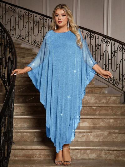 Gownix Plus Size Elegante Chiffon Jurk Lange Cape Overlay Bruiloftsgast Formele Cocktail Moeder Van Bruid Outfit