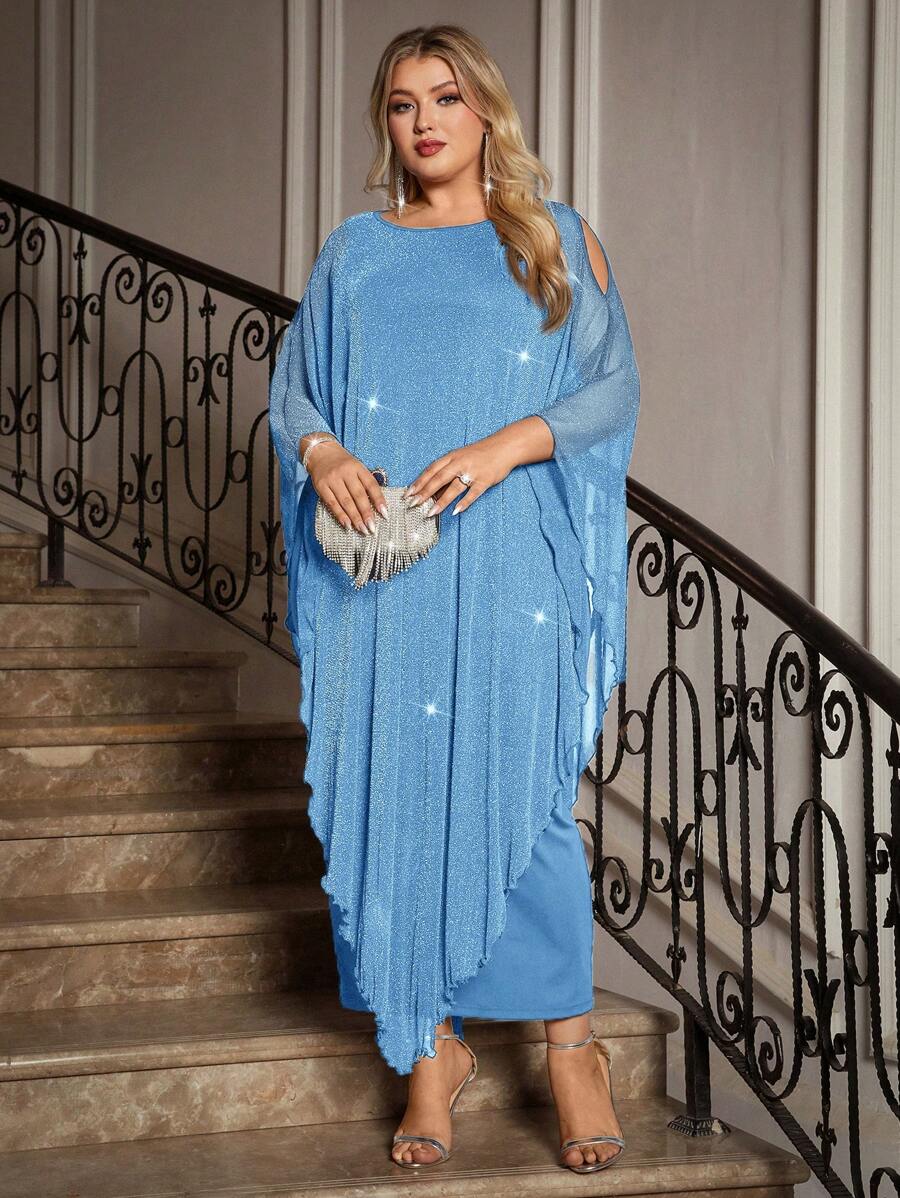 Gownix Plus Size Elegante Chiffon Jurk Lange Cape Overlay Bruiloftsgast Formele Cocktail Moeder Van Bruid Outfit