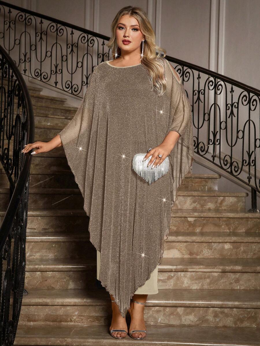 Gownix Plus Size Elegante Chiffon Jurk Lange Cape Overlay Bruiloftsgast Formele Cocktail Moeder Van Bruid Outfit