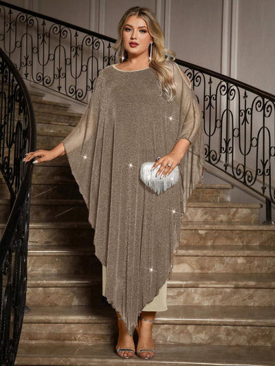 Gownix Plus Size Elegante Chiffon Jurk Lange Cape Overlay Bruiloftsgast Formele Cocktail Moeder Van Bruid Outfit