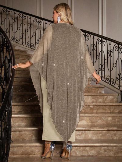 Gownix Plus Size Elegante Chiffon Jurk Lange Cape Overlay Bruiloftsgast Formele Cocktail Moeder Van Bruid Outfit