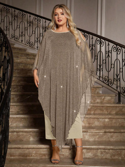 Gownix Plus Size Elegante Chiffon Jurk Lange Cape Overlay Bruiloftsgast Formele Cocktail Moeder Van Bruid Outfit
