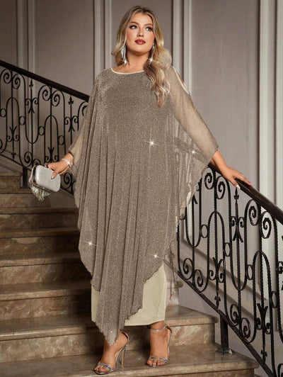 Gownix Plus Size Elegante Chiffon Jurk Lange Cape Overlay Bruiloftsgast Formele Cocktail Moeder Van Bruid Outfit