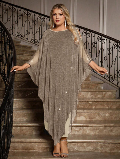 Gownix Plus Size Elegante Chiffon Jurk Lange Cape Overlay Bruiloftsgast Formele Cocktail Moeder Van Bruid Outfit