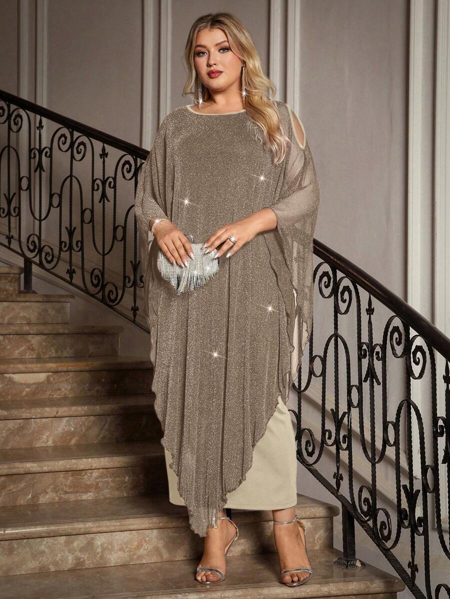Gownix Plus Size Elegante Chiffon Jurk Lange Cape Overlay Bruiloftsgast Formele Cocktail Moeder Van Bruid Outfit