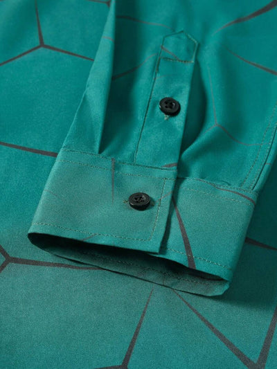 Manfinity Homme Heren Lente Geometrisch Print Casual Lange Mouw Overhemd Slim Fit Knoop Zwart Overhemd Voor Echtgenoot, Geometrische Print Heren, Heren Luxe Overhemd, Zwart Geometrisch Overhemd, Voor De Herfst