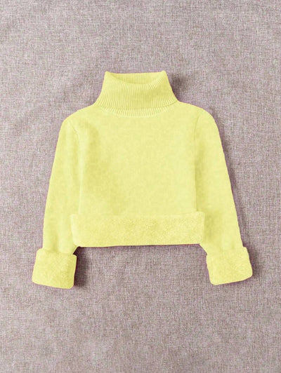 Franclia Dames Hoge Hals Effen Kleur Lange Mouw Casual Trui Met Thermische Voering, Herfst/Winter, Lange Mouw Tops