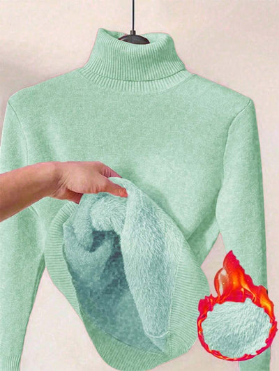Franclia Dames Hoge Hals Effen Kleur Lange Mouw Casual Trui Met Thermische Voering, Herfst/Winter, Lange Mouw Tops
