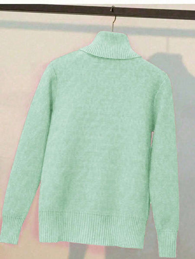 Franclia Dames Hoge Hals Effen Kleur Lange Mouw Casual Trui Met Thermische Voering, Herfst/Winter, Lange Mouw Tops