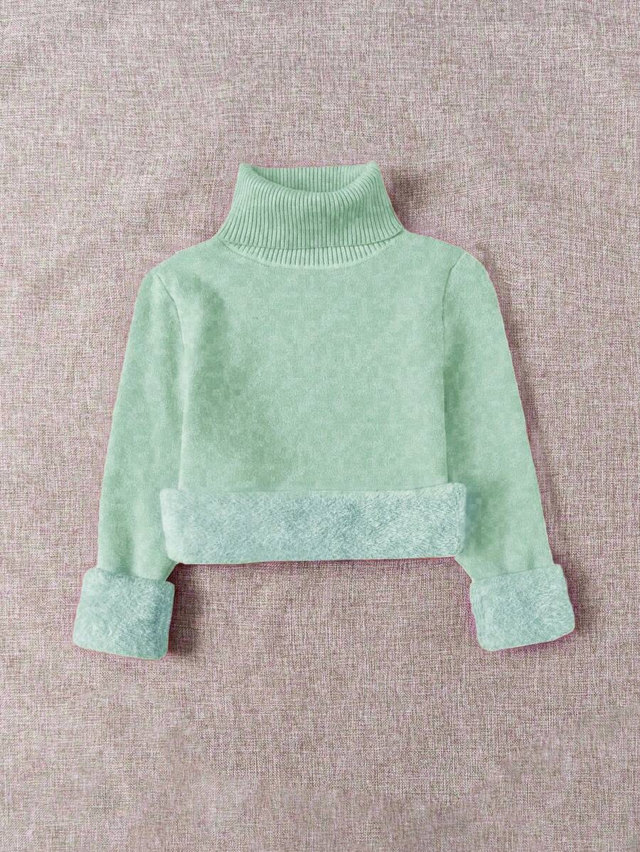 Franclia Dames Hoge Hals Effen Kleur Lange Mouw Casual Trui Met Thermische Voering, Herfst/Winter, Lange Mouw Tops