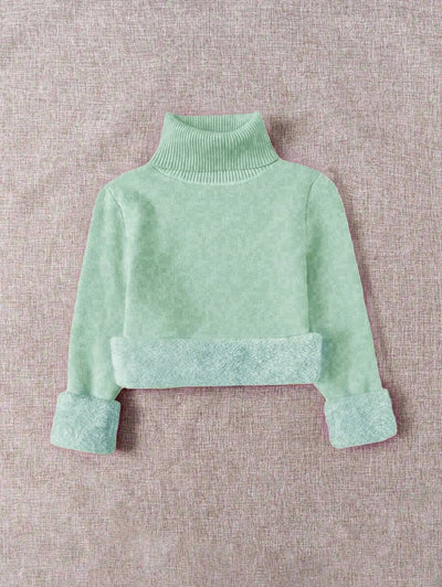 Franclia Dames Hoge Hals Effen Kleur Lange Mouw Casual Trui Met Thermische Voering, Herfst/Winter, Lange Mouw Tops